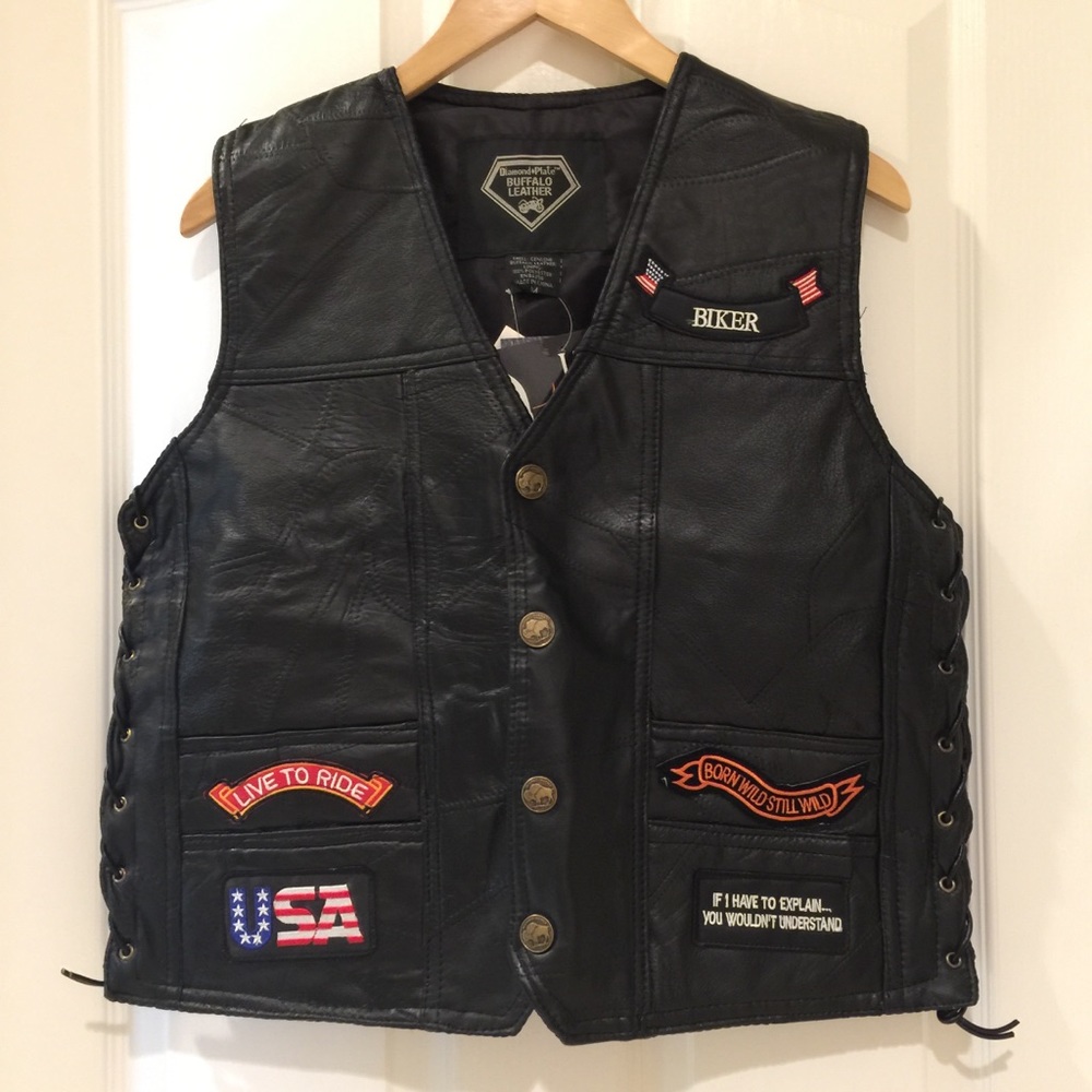 NWT Diamond Plate leather biker vest